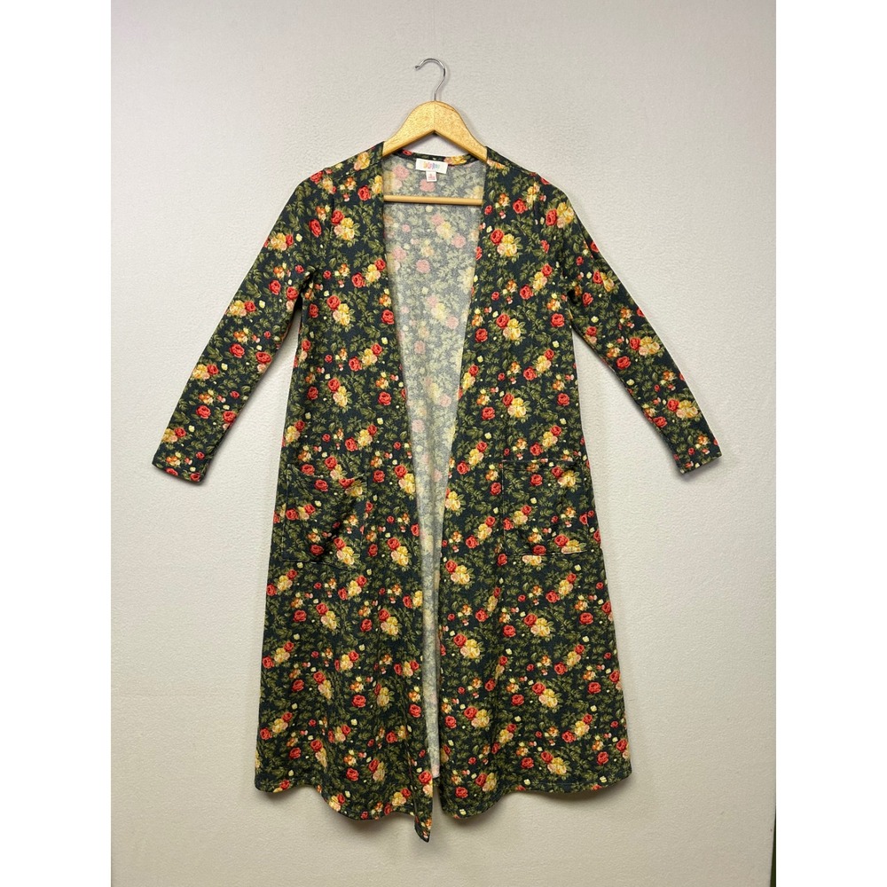 Cottagecore‎ LuLaRoe Womens Small Grey Floral Sarah Duster Cardigan Pockets